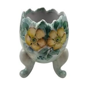Egg‎ Shaped Floral Ceramic Vase Planter with Feet Easter Spring Decor